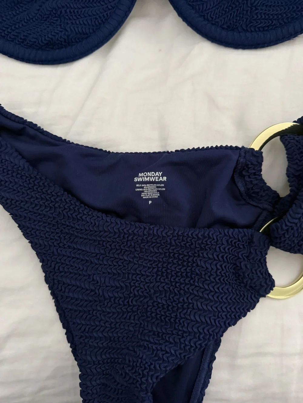 Monday Swimwear Navy Blue Textured Ring Bikini Set